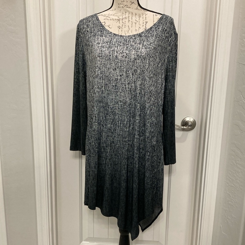 Clara Sun Woo Elegant Black and Gray Women's Long Shirt/Dress 1X